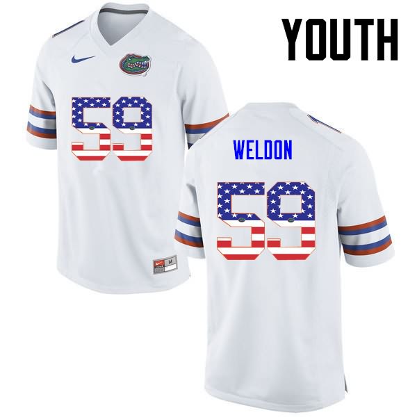 Youth NCAA Florida Gators Danny Weldon #59 Stitched Authentic USA Flag Fashion Nike White College Football Jersey YBC2265ZX